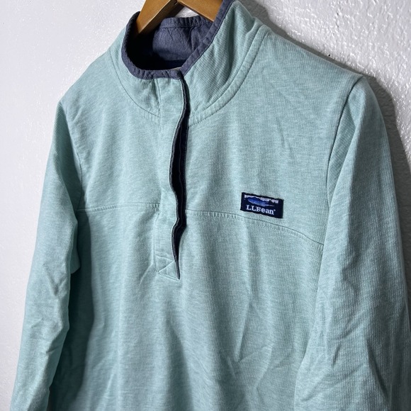 L.L. Bean Sweatshirt Women's 1X Teal Rugby 1/4 Henley Button Pullover Cotton - Picture 4 of 8